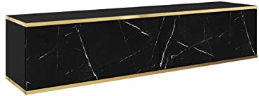 Hängendes TV Schrank - Modernes Design mit Push-to-Open-Funktion. Farbe: Schwarz/Marmor Black Royal , D: L: 135 cm, H: 30 cm, T: 32 cm. TV Lowboard, TV Board, TV Sideboard Hängend, Wandschrank hängend