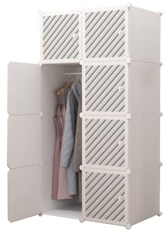 XOKOTAKI Armadio Componibile, Scaffale Modulare, Armadio Componibile Porta Abiti per Casa, Scaffale Portaoggetti per Cameretta, 8 Moduli, 1 Barra, 140x70 cm, Colore Bianco