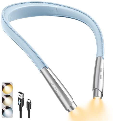 enclize LED Neck Reading Light, Book Light for Reading in Bed, 3 Colors, 9 Brightness Levels, Lightweight Comfortable Design, Long Lasting, Perfect for Knitting,Crafting,Camping, Blue