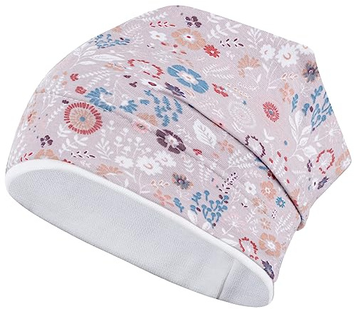 Smarilla Beanie Mütze Übergangsmütze Mädchen Blumen, 54-56, Beige-Creme