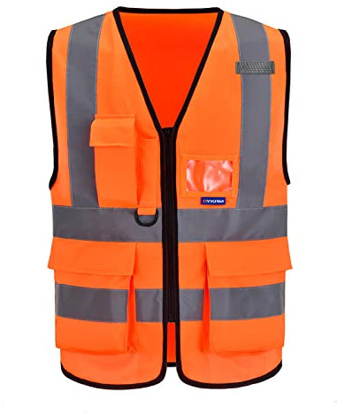 AYKRM 21 Couleurs 7 Poches de Classe 2 Gilet de sécurité Orange Petit Réfléchissant Haute visibilité Devant avec des Bandes réfléchissantes, Gilet de Travail Orange Petit