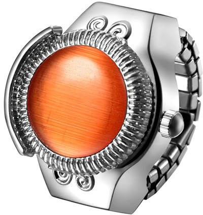 Silverora Ringuhr Fingeruhr Edelstahl elastisches: Katzenaugen Damen Analoge Quarz Uhrenring Verstellbar Stretchband Edelstahlband Ring Uhren mit Arabische Ziffern Genschenke für Frauen Mädchen Orange