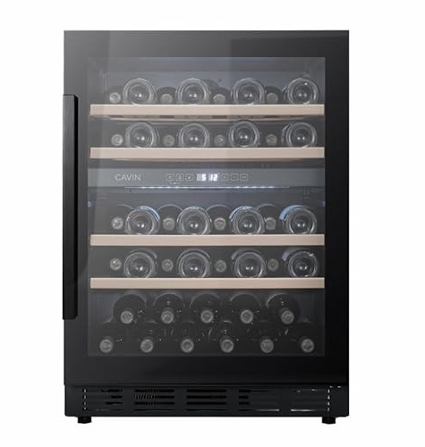 Cavin Cave à vin encastrable, Arctic Collection 60D Fullglass Noir, deux zones de température, contenir jusqu'à 46 bouteilles, une porte en verre anti-UV, éclairage LED blanc, silencieux