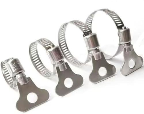 QINALO 16-Piece Assorted Pack of 304 Stainless Steel Hose Clamps - Adjustable Thumbscrew Key Clamps (6-12mm, 10-16mm, 16-25mm, 21-38mm, 4 each) T-Bolt Clamp; Worm Clamp; Band Clamp