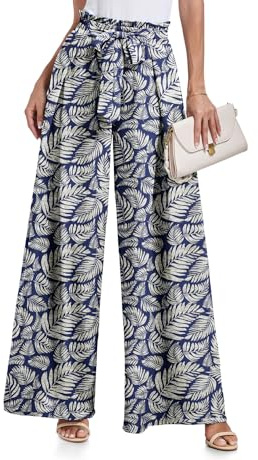Lepunuo Womens Pants High Waisted Wide Leg Casual Loose Trousers with Pockets Floral Pants