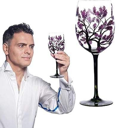 usefulbeauty Copas de vino pintadas a mano, copas de vino de cuatro estaciones - Copas pintadas artesanales con diseño de árbol | Copas para mujeres y hombres, Gran Copa para amantes del vino, Tazas