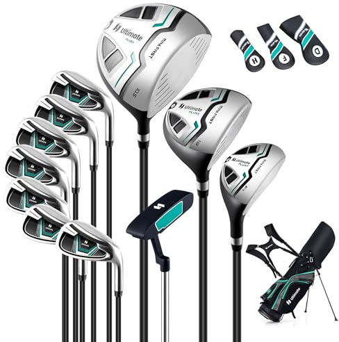 Tangkula 12 Pieces Men’s Complete Golf Club Set Right Hand, Golf Club Package Set with 460CC #1 Driver & #3 Fairway & #5 Hybrid & #5/#6/#7/#8/#9/#P/#S Irons, Putter, Rain Hood, Portable Golf Stand Bag
