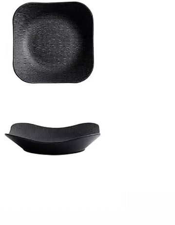 Juego de Platos Llanos Plato de sopa cuadrado, plato de cena, plato cuadrado blanco, platos domésticos, plato cuadrado profundizado atractivo, plato hondo comercial Ensaladera de Cocina ( Color : Blac