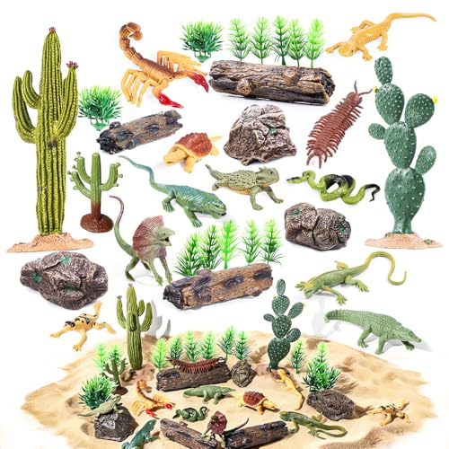 32 pezzi deserto rettili animali figure giocattoli alberi resina diorama lucertola serpente insetti cactus rock playset per bambini bambini bambini compleanno festa preferita torta decorazione