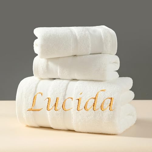HDLOVE Personalisiertes Duschtuch, Handtuch Mit Namen Oder Wunschtext Bestickt, Duschtuch Mit Namen Bestickt Aus Baumwolle, Saunatuch Groß, Gästehandtuch Mit Initialen(White,Bath Sheet: 70x140cm)