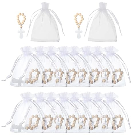 SUMMITDRAGON Lot de 18 bracelets chapelet en bois avec pendentif en forme de croix avec sac en maille Cadeau pour les rituels religieux