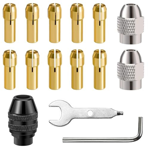 mandrino autoserrante, CTRICALVER 15 pezzi pinza in ottone da 0,5-3,2 mm adatta alla portapinza punte da trapano elettriche con pinza di ricambio 4486, dado in metallo, chiave inglese e chiave a L