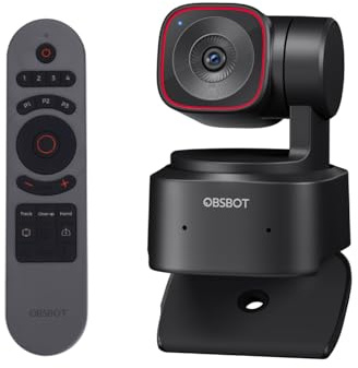 OBSBOT Tiny 2 Lite Webcam 4K & Smart Remote Combo, Caméra PTZ de Streaming avec Suivi IA, Capteur 1/2, Contrôle Gestuel, 60 fps, HDR, Microphones, Webcam pour Ordinateur de Bureau, Ordinateur Portabl