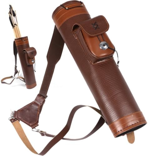 Muteitt Arrow Quiver Holder Traditional Leather Quiver Adjustable Strap Pocket Archery Shoulder Back Quiver Archery Quiver for Hunting & Target Practicing