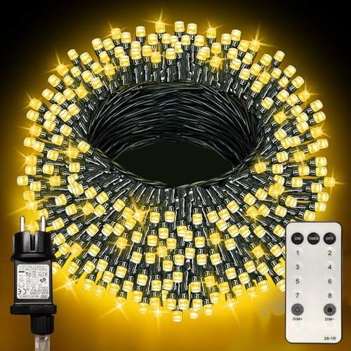 Zewool Lichterkette Außen 120m 1000er LEDs Dimmbar mit Fernbedienung und Timer, 8 Modi IP65 Wasserdicht Lichterketten für Garten Hochzeit Party (Warmweiß)