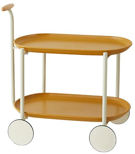RVUEM 01, Sofa Beistelltisch, 2-StöCkiger Rollwagen, Servierwagen, Barwagen Aus Metall, GeträNkewagen, Snackwagen, Mit RäDern Und Griff, FüR Wohnzimmer, Schlafzimmer, BüRo