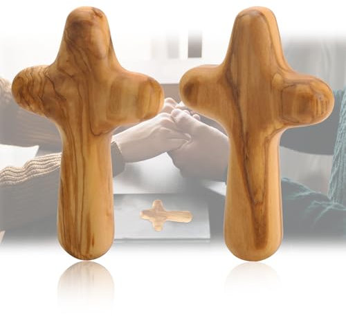 Olivenholz-Kreuz, 10 cm, natürliche Holzmaserung, ergonomisches Design für Komfort, Konfirmation, katholisches christliches Kreuz, Geschenke für Gebet, Meditation und Unterstützung bei Krankheit, 2