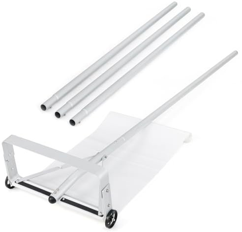 GYMAX Schneeschieber, Schneeschaufel Dach aus Aluminium mit ausziehbarem Teleskopstiel 193-619cm, 3m PE-Rutsche & Rädern, Schneeräumer zum Entfernen von Schnee & Blättern