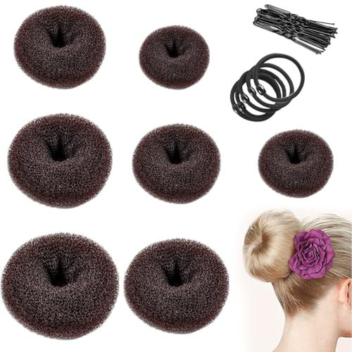 7 Stück Donut Hair Bun Maker Set mit 5 elastischen Haarband, 20 U-Form Haarspange Haarnadel,Dutt Hilfe Hochsteckfrisuren Zubehör, für Frisur Tänzer Kinder Mädchen Frauen,Braun