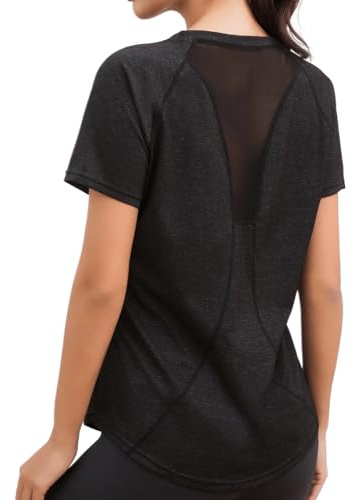 Dresmannst Sportshirt Damen Kurzarm, Sport Tshirt Damen Fitness, Rundhals Back Mesh Sport Oberteile, Leicht Atmungsaktiv Und Dehnbar Funktionsshirt Für Fitness, Laufen, Yoga (L)