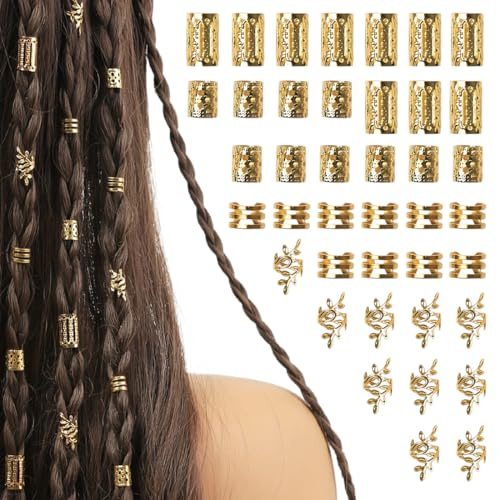 Cabello Trenzas De Metal Accesorio,40PCS Anillos para el Pelo Ajustable, Juego de accesorios para el pelo de oro, accesorios para el pelo, anillos y puños, joyas para trenzas y festivales (Oro)