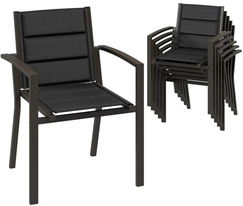 Devoko Gartenstuhl Set 6, stapelbarer Aluminium-Esszimmerstuhl, max. Belastung 160 kg, Balkonstuhl, für Garten, Pool, Terrasse, Esszimmer, Gartenmöbel, Braun