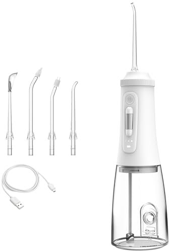 Lizbin Water Dental Flosser, Water Flossers for Teeth, 300ML Portable Oral Irrigator for Teeth, Rechargeable Travel Teeth Cleaner, 4 Modes, Professional Electric Flossing Machine(White)