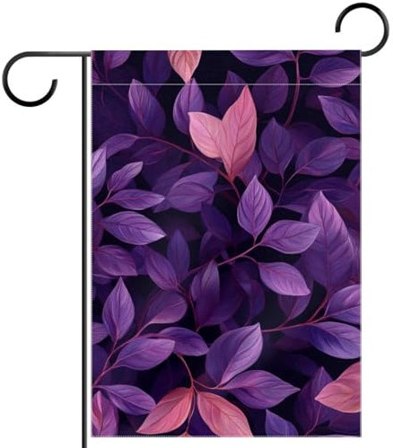 Bandiera da giardino con foglie di piante viola arte 71 x 101 cm, bandiera stagionale verticale su entrambi i lati, bandiera di benvenuto per esterni patio prato portico