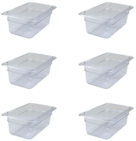 AcMax 6 recipientes Gastronorm GN 1/4 de policarbonato GN, 2,8 litros, profundidad de 100 mm, plástico