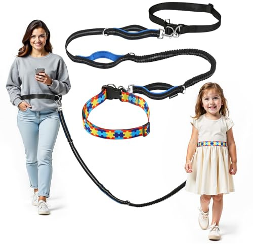 HOOMTREE Guinzaglio di sicurezza per bambini con autismo, cintura a mani libere con 3 maniglie imbottite e elastico resistente, sicuro per passeggiate pubbliche per esigenze speciali ADHD/ASD bambini