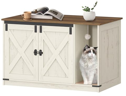 Hzuaneri Katzenschrank, 100 x 50 x 63 cm, Katzenklo Schrank, Braun-Weiß | Katzentoilette, Versteckte Katzentoilette Kabinett Möbel mit Katzenglocke, für Flur, Schlafzimmer, CB85214X