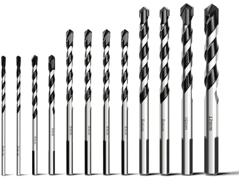 Masonry Drill Bits Set 12PCS Concrete Drill Bit/Tungsten Carbide Drill Bits | for Brick Walls/Glass/Plastic/Cement/Soft Tile (3-12mm)