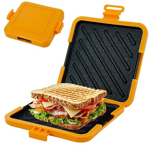 Microwave Toastie Maker, Non-Stick Removable Grill Pan Cheese Toastie Maker, Extra Crispy Microwavable Toasties Maker, Dishwasher Safe, Compact & Easy Cooking Microwave Sandwich Toaster (Orange)