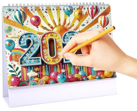 Tischkalender 2026 | Tischkalender mit Kunststeinmalerei | Jahresplaner von Januar bis Dezember für die Organisation von personalisierten Zielen und Planung
