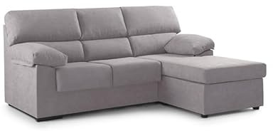 SWEET SOFA® Sofá Chaise Longue Denver – Reversible Izquierda/Derecha – Tapizado Microfibra Antimanchas – 196x156x100 cm – Estructura Madera y Cojines Desenfundables – Sofá 3 Plazas Color Gris Claro