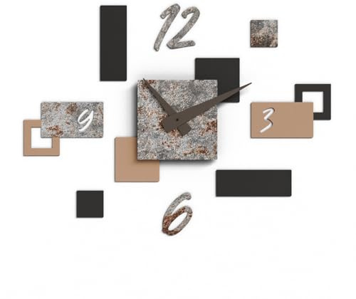 Giallobus - Orologio da Parete Adesivo Modulare Geotime - Stone - Legno Mdf - Geotime - 15S_Forge - Orologio da parete moderno - Numeri adesivi 3d - Costruzione modulare