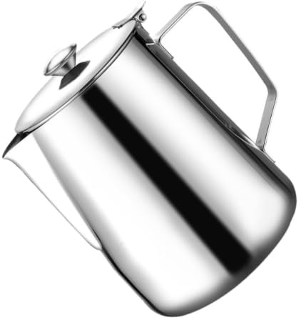 DEARMAMY Boccale per Latte in Acciaio Inox da 600ml con Coperchio | Argento, 1 Pezzo, Bordi Lisci e Arrotondati, Manico Ergonomico, per Uso Domestico