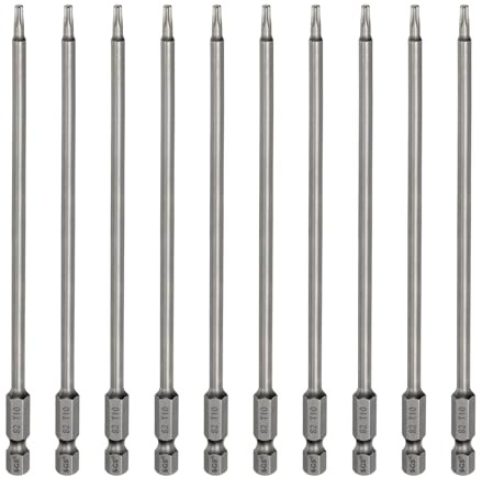 QUARKZMAN 10 Piezas De Punta Torx T10 Vástago Hexagonal De 1/4 | Largo De 6 (150mm) Punta Magnética Punta De 6 Puntas Brocas Para Taladro Acero S2 Destornilladores Industriales De Potencia