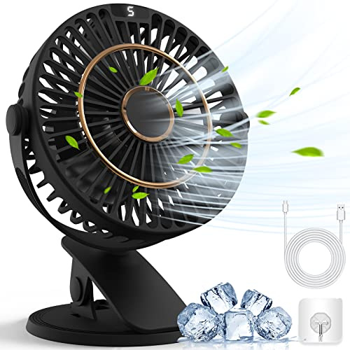 COZII Mini Ventilator, USB Ventilator Leise Clip Ventilator Tischventilator mit LED-Anzeige, 720° Drehung & 5 Geschwindigkeiten, 16cm Tragbarer Ventilator für Zuhause, Büro, Kinderwagen, Outdoor