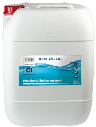 Hipoclorito sódico 15%, Cloro Choque Líquido Clarificante Ion Pure 20 litros - Cloro Acción rápida - Súperclarificante - Recuperador Aguas difíciles - Apto Liner
