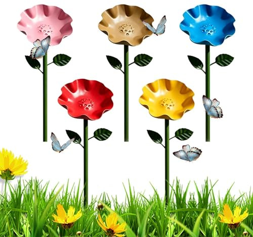 Stazione per bere – 5 ciotole in metallo a forma di farfalla, distributore di cibo e bicchiere per abbeveratoio a farfalla, per esterni, cortili, terrazze, , , giardini