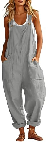 Salopette Donna Estiva Casual Lunga Elegante Tuta Jumpsuit Intera Curvy Moda con Tasche Tessuto Morbido Traspirante Tuta Casual Estiva per Passeggiate Vacanze e Uso Quotidiano