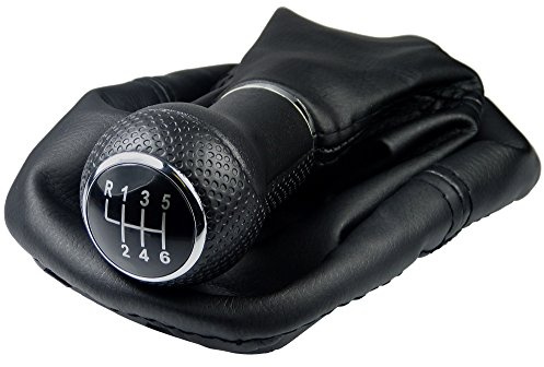 Schaltsack & Schaltknauf für VW Golf 4 IV & für Bora - 12mm - Bj. 1997 - 2006 - 6 Gang Knauf mit Rahmen - Schwarz - Chrom - Schaltmanschette Schalthebel Manschette für Schaltgetriebe Schaltung A254-6