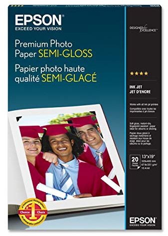 Epson Premium Photo Paper Semi-Gloss, 13 x 19 Inches, 20 Sheets (S041327)
