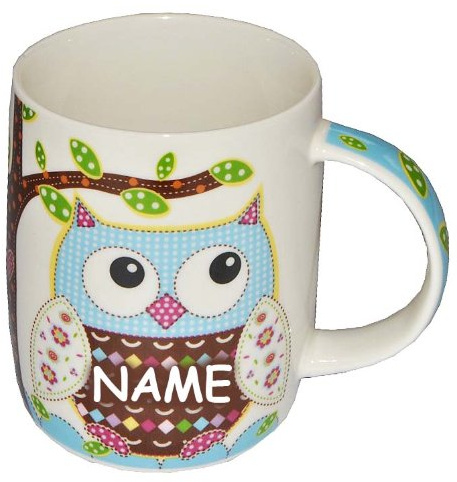 alles-meine.de GmbH 1 STK. Henkeltasse - lustige Eule - incl. Name - Trinktasse Keramik/mit Henkel Tasse - Henkelbecher Porzellan - Becher Porzellantasse Eulenmotiv Tasse..