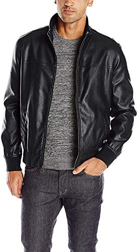 Tommy Hilfiger Men's Smooth Lamb Faux Leather Unfilled Bomber Jacket, Black, Small