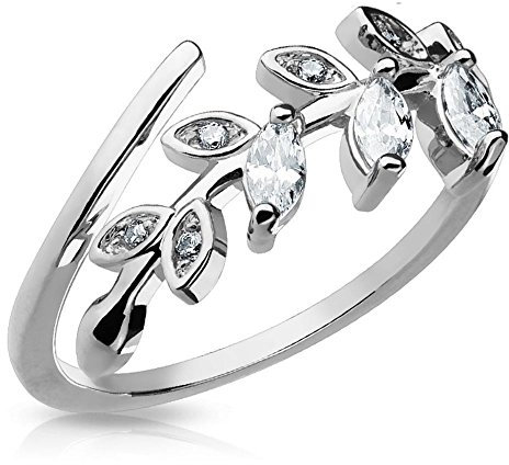 Bungsa Silber - Kristall Blätter Zehenring Zirkonia ~Wählbar in Gold, Rosegold und Silber ~ Brass Rhodium für Damen