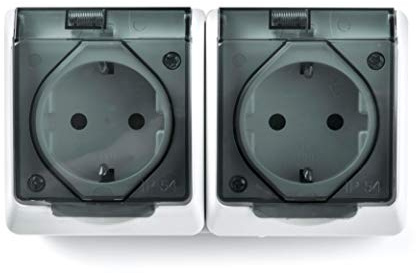 FAMATEL – Doble base | Enchufe de superficie | Serie Pool 54 | IP54 | Este producto es a prueba de agua | Alta estanqueidad del producto | Producto libre de halógenos | Protección Infantil | Aluminio