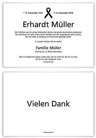 30 x Trauer Dankeskarten Danksagung Danksagungskarten Trauerkarten individuell - Trauerschleife