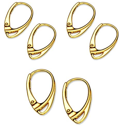 My-Bead 3 Paar Damen Brisuren Ohrhänger 18mm 925 Sterling Silber 24K vergoldet Klapp- Ohrringe in Juweliers- Qualität DIY